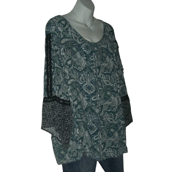 Cato Blouse Plus Sz Bohemian Boho Peasant Whimsy Coquette Crochet Bell Gauze 4X - Picture 2 of 14